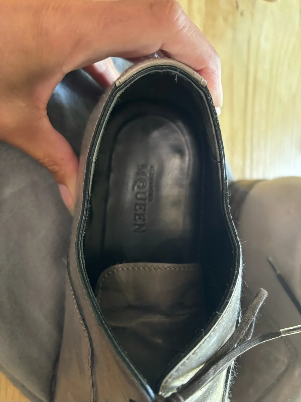 Alexander McQueen Men's Gray Leather Cap-Toe Derby Oxfords
